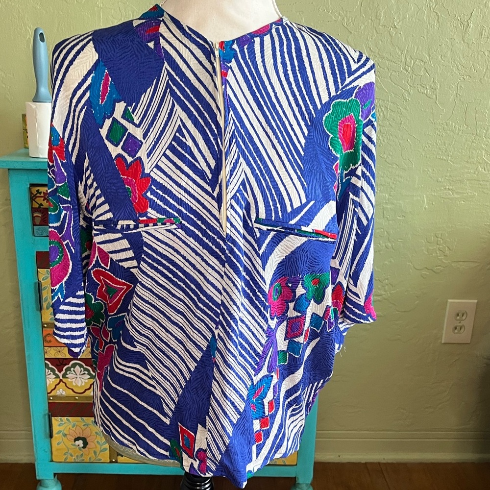 Vintage Valentino Vibrant Geometric and Floral Blouse